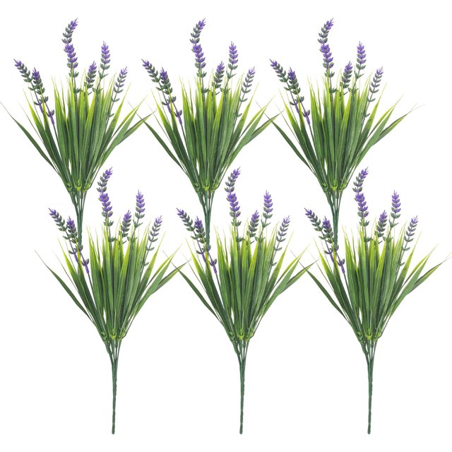 Kojanyu 6 flores artificiales de menta con hojas verdes realistas,imitación de hierba puntiaguda,arreglo floral de lavanda decorativo para el hogar y la oficina.