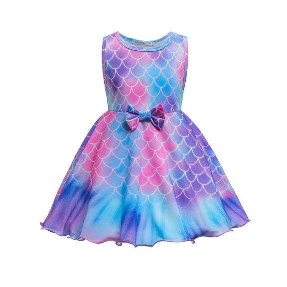 Odeerbi Girls Dress Baby Girls Clothes Toddler Kids Sleeveless Mermaid Bow Skirt Dress Princess Dress Pink