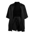 thumbnail image 4 of Women's Summer Shorts & Top Set Soft, Stretchy Fabric, Great for Outdoor Activities Casual 2 Piece Tracksuit Loose Button Blouse Shirt Top High Wasit Elastic Shorts Set Loungewear Summer Outfits, 4 of 4