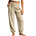 thumbnail image 3 of Women's Cotton Linen Joggers Ihhxva Drawstring Pants with Pockets Casual Elastic Waist Trousers Loose Fit Summer Straight Leg S-2XL, 3 of 6