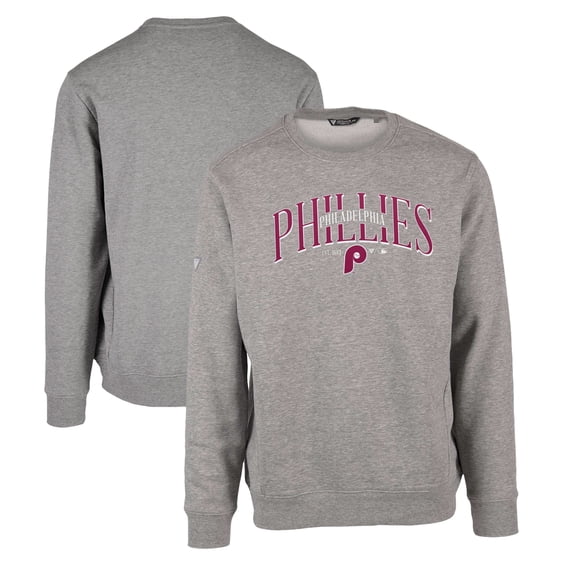 Men's Levelwear Gray Philadelphia Phillies Zane Cooperstown Collection Retro Spellout Pullover Sweatshirt