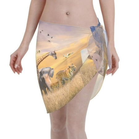 Coaee Vintage Wildlife Protection Women s Short Sarongs Beach Wrap Sheer Bikini Wraps Chiffon Cover Ups for Beach  Swimming  Holiday