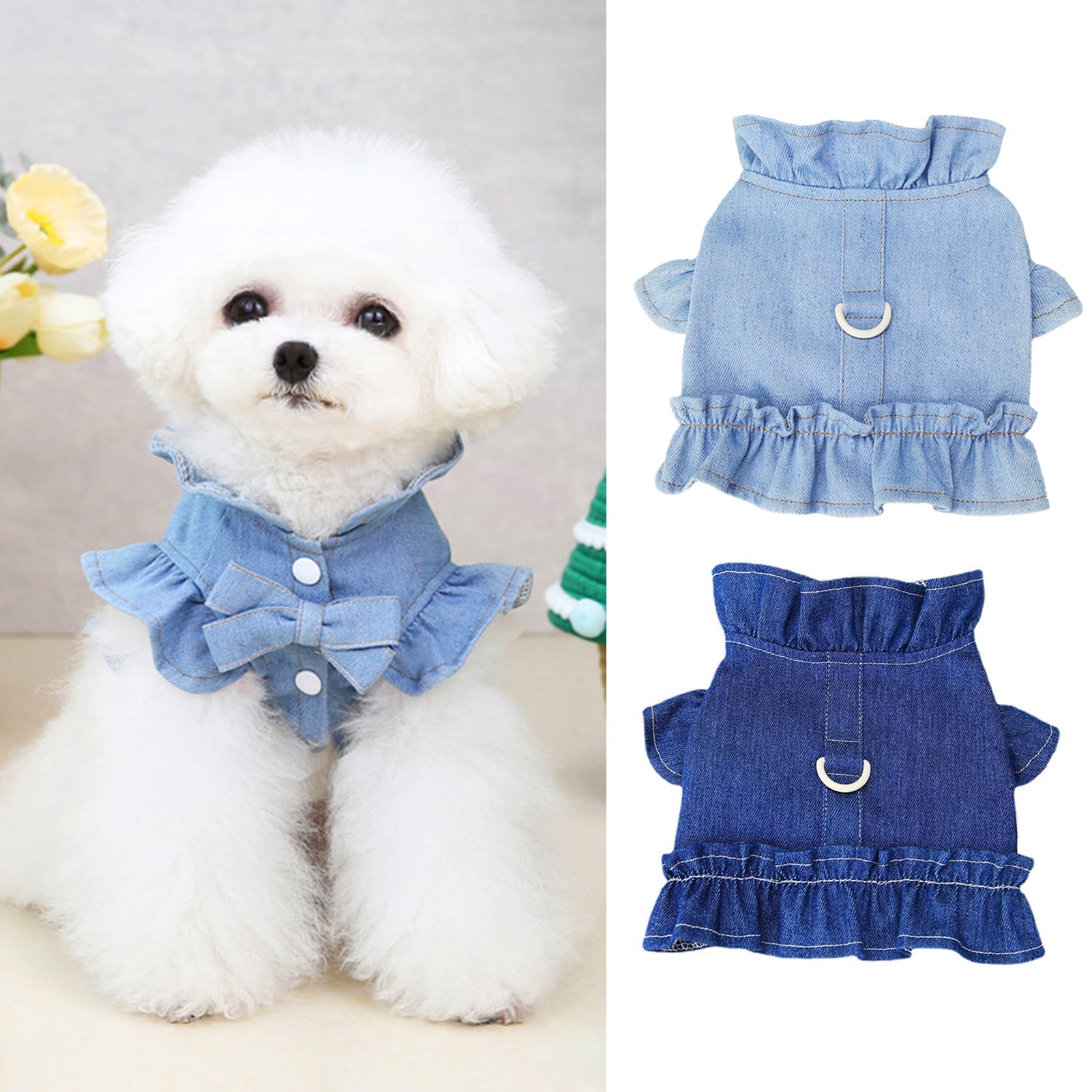 Shulemin Pet Vest,Pet Vest Ruffle Hemming Bowknot Decor Traction Ring