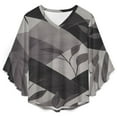 thumbnail image 4 of Grey Geometric Leaf Pattern Women's V-Neck Blouse With 3/4 Ruffled Bell Sleeves Casual Top Ladies Blouses, 4 of 7
