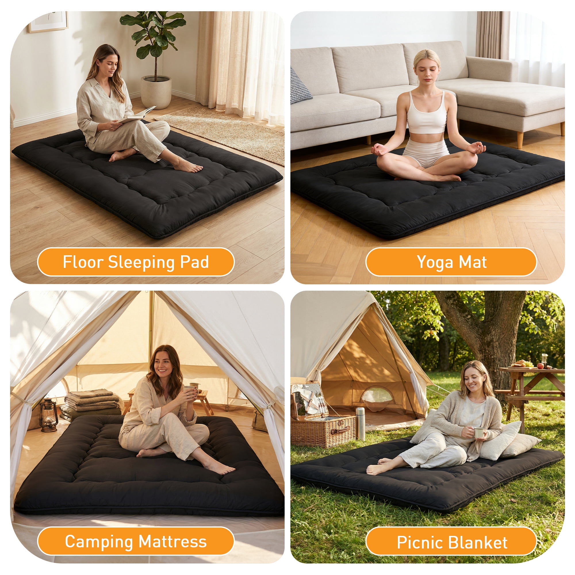CONCETTA Memory Foam Futon Mattress, Twin Size, Foldable Tatami Floor Mattress with Storage Bag, Black