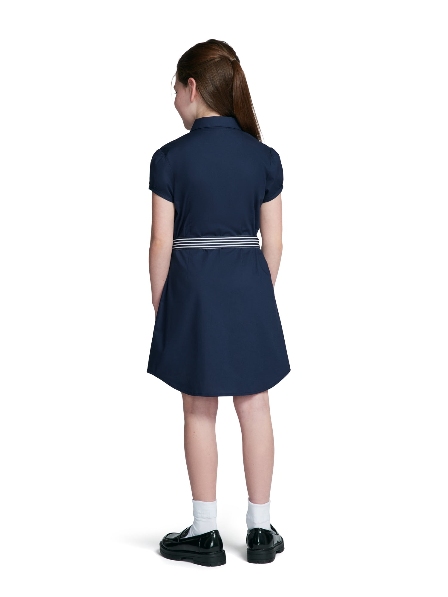 Wonder Nation Girls School Uniform Button-Up Shirt Dress, Sizes 4-16