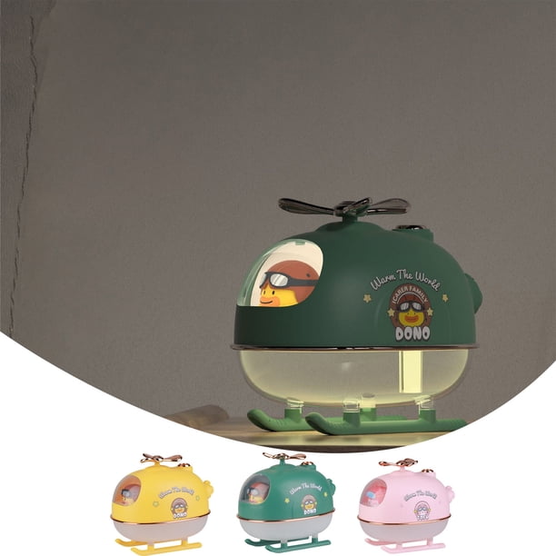 Humidificador de helicóptero con luz nocturna y temporizador - Humidificador silencioso de escritorio de 300 mL para dormitorio, oficina - Verde, rosa, amarillo