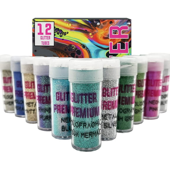 12 Glitter Tube Craft Box (0.34oz/9.6g) All-Purpose Ultrafine Glitter for Arts and Crafts, DIY Scrapbooks, Slime, Epoxy Resin, Kids Schools, Cosmetic, Nail Design, Shaker Tubes- PACK 2