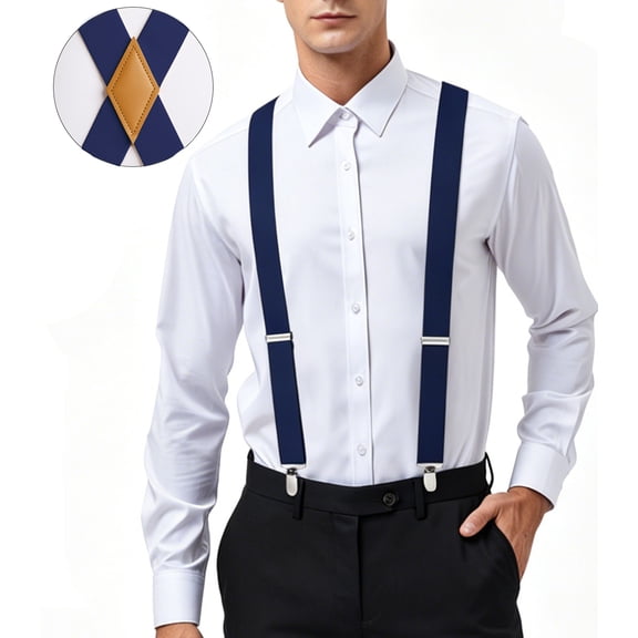 Mens Elastic Suspenders Adjustable X-Back with Strong 4 Clips for Work Trousers Weddings Black