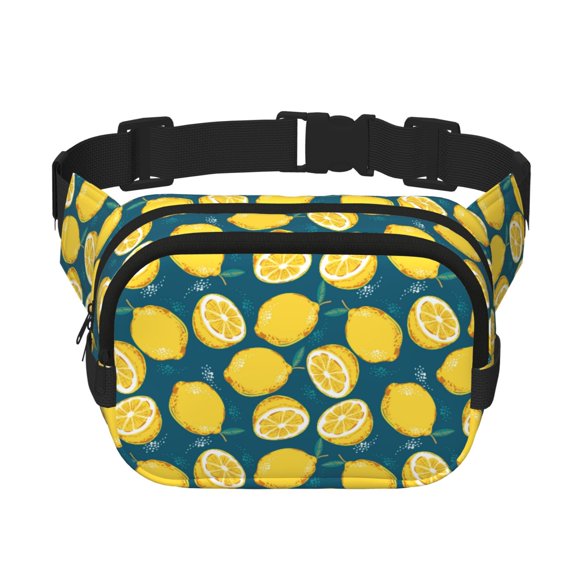 Fuzoiu Lemon Print Unisex Square Double Layer Waist Bag,Crossbody Fanny Pack Travel Workout Accessory