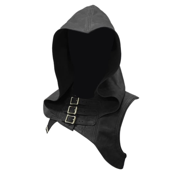 WHEANG Halloween Hats for Men Women Vintage Pirate Hat With Buckle Shoulder Guard Adult Hooded Cap for Halloween Themed Party Role‑Play Events M Black
