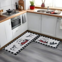 Farmhouse Kitchen Rugs Sets of 2, Non Slip Washable Black and White Plaid Farmhouse Rugs and Mats for Kitchen Floor, Farmhouse Kitchen Decor, 17"x30" 17"x47" (Farmhouse)