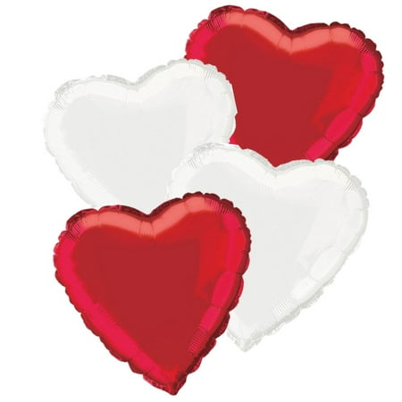 Foil Heart Balloon Bouquet, Red & White, 18in, 4ct