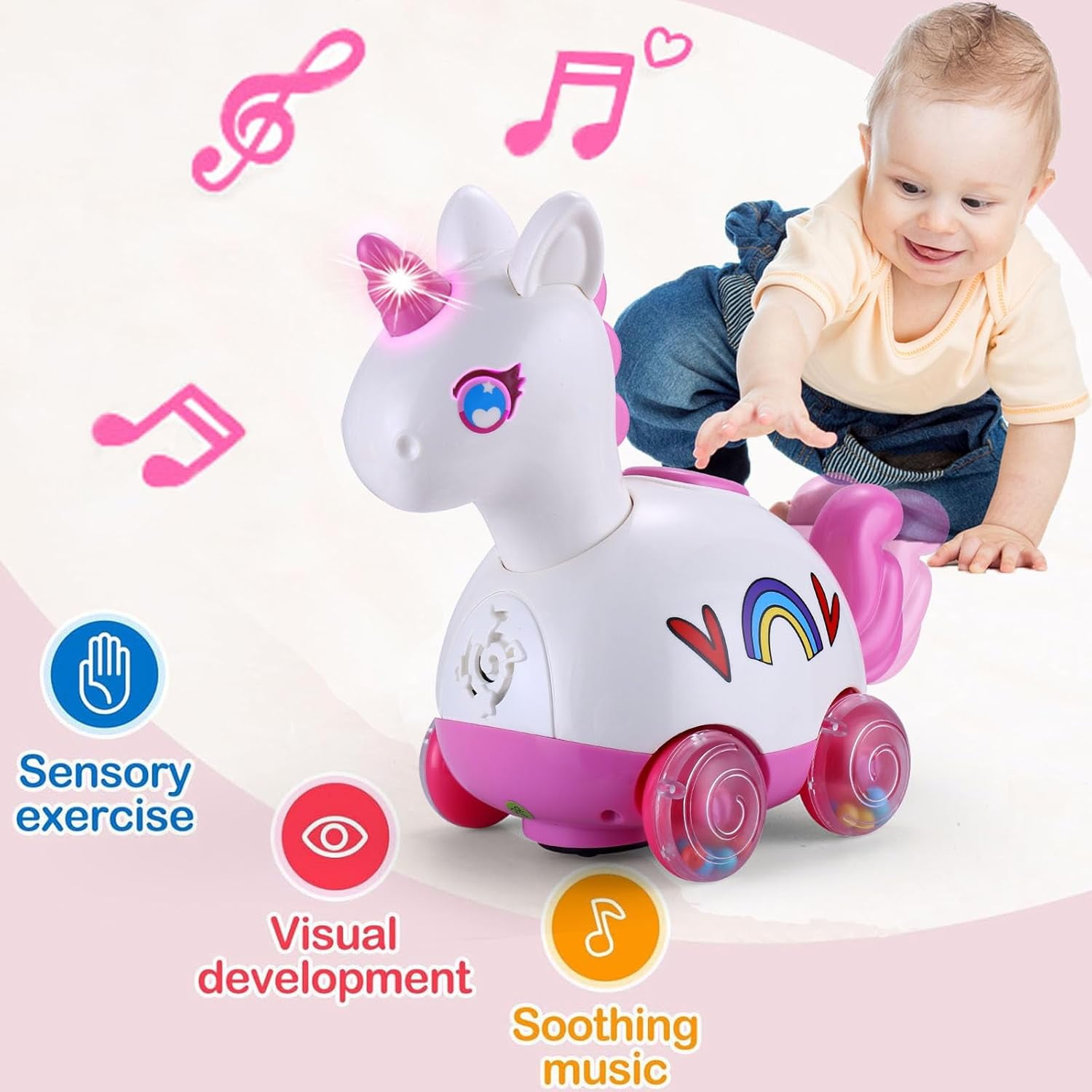 Baby Toys 6-12 Months, Tummy Time Musical Light Up Crawling Infant Toys 3 4 5 6 7 8 9 10 11 12 18 Month Easter 1st Birthday Baby Girl Gift Toddler Learning Activity Pink