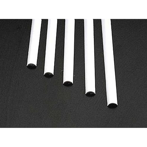 Plastruct Plastic Half-Round Rod - Pkg of 5, 0.25" Dia × 0.125" H × 10" L