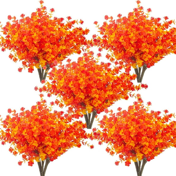 Artificial Fall Flowers, Fake Outdoor UV Resistant Autumn Plants for Home Kitchen Christmas Festival Thanksgiving Autumns Decoration(Fall Orange)
