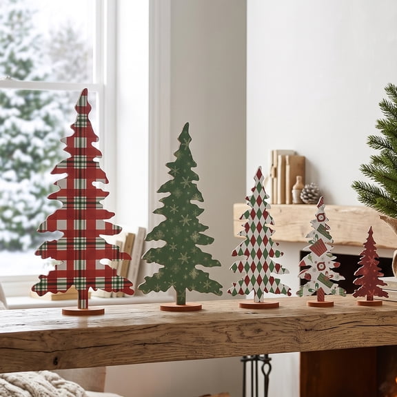 Wooden Christmas Tree Sign for Indoor Home Decor, 5 Sizes Rustic Xmas Tiered Tray Table Centerpieces and Mantel Fireplace Decorations