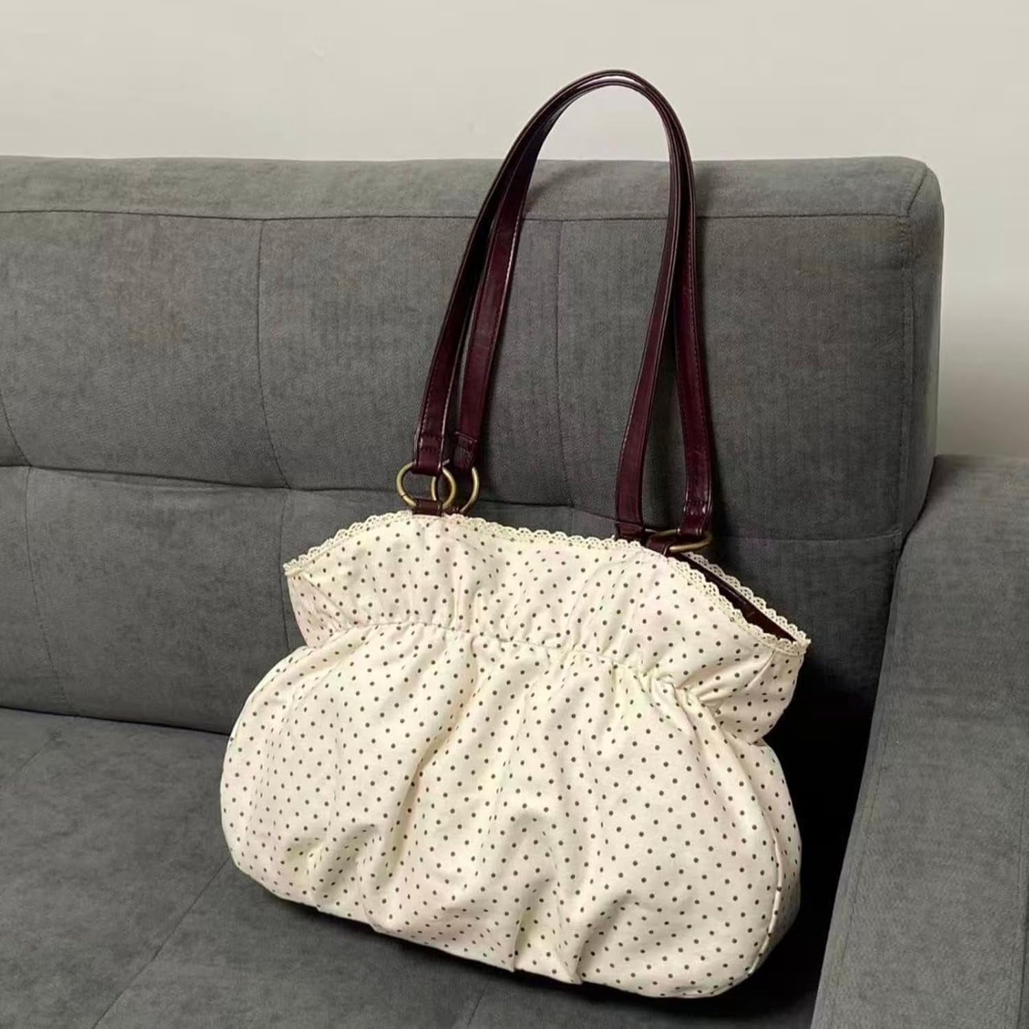 SPEKSEE Polka Dot Purse for Women Vintage Large Capacity Bow HandBag J Fashion Harajuku Gyaru Kawai Whimsical Accessories