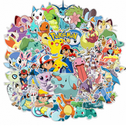 50Pcs Kids Pokmon Stickers Pack Cute Cartoon Characters Stickers Movie Decal Childrens Decorative Sticker for Kids Teens Adults Waterproof Stickers for Water Bottle Laptop Luggage A02