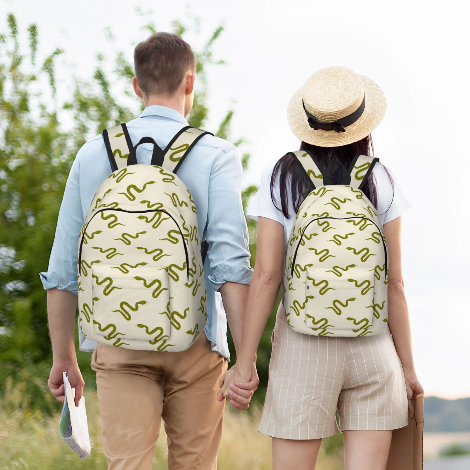 Travel Laptop Backpack - Minimalist Cute Snake Green Lightweight Canvas Backpack, Wear Resistant Computer Backpack Bag Fit {sizeName} Laptop for Men Women with Adjustable Padded Shoulder Straps