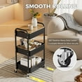 thumbnail image 5 of 3 Tier Rolling Cart with Table top, Metal Utility Cart, Sturdy Storage Organizer Cart with Locking Wheels & Hooks for Office, Classroom, Kitchen and Bathroom, 5 of 16