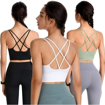 

QWZNDZGR Cross Back Sport Bras Padded Strappy Criss Cross Cropped Bras for Yoga Workout Fitness Low Impact