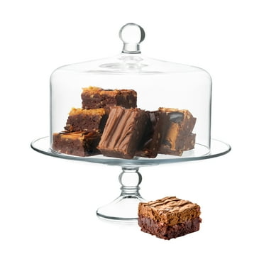 Libbey Selene Glass Cake Stand with Dome Lid, Elegant Curved Footed Glass Cake Holder, Covered Cake Stand, Versatile Glass Dome