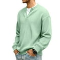 thumbnail image 4 of Havenx Mens Long Sleeve Shirts Waffle Round V Neck Sweaters Textured Solid Color Tee Shirts Relaxed Fit Lightweight Thermal Pullovers Top,Light Green 2XL, 4 of 5