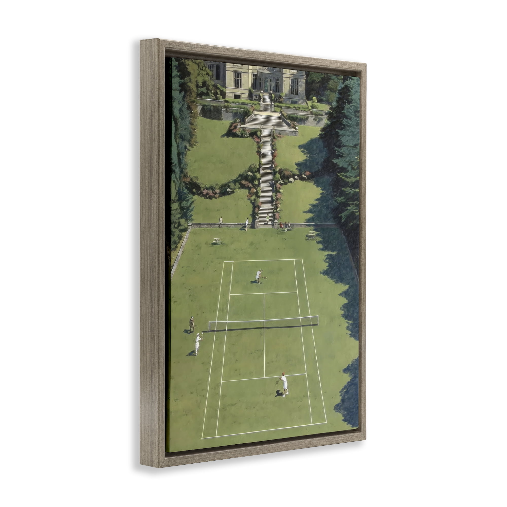 Stupell Industries Tennis Court at Mansion Brown Framed Floater Canvas Wall Art, design by Petal Prints Design