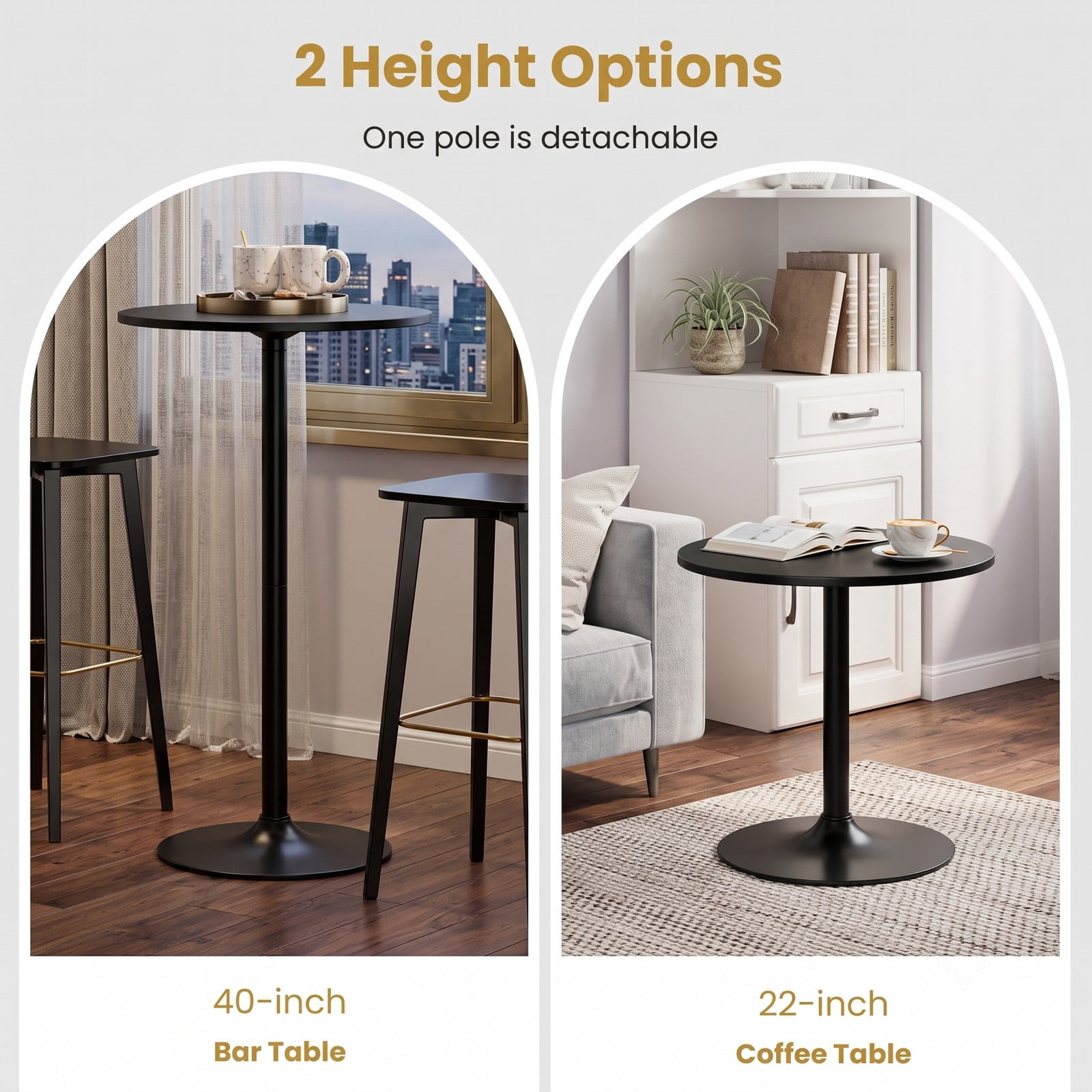Furnibear 24 Inch Round Cocktail Table, Modern Tall Bar Bistro Table with Sturdy Metal Base and Waterproof MDF Top for Kitchen Dining Pub Home Wedding, 40 Inch, Black