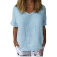 thumbnail image 2 of Blouses for Women Business Women's Fashion Short Sleeve Cotton Linen Loose Casual Solid Color Top, 2 of 6