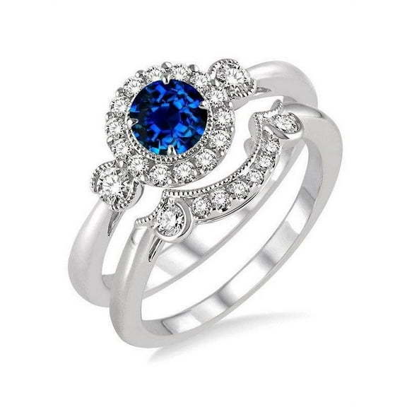 1.25 Carat Sapphire and Diamond Wedding Ring Set for Women in 14k White Gold affordable sapphire & diamond engagement ring