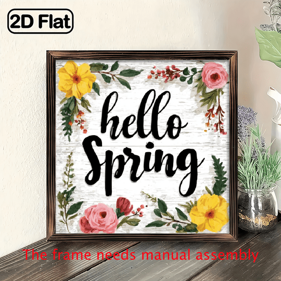 2D Flat, 1pc, Vintage-Inspired Wooden Sign Hello Spring Wooden Sign, Rustic Flowers Decorative Wall Art for Home, Living Room, Kitchen, Garage, Perfect Indoor Decorative Signs Plaques 8x8 Inch
