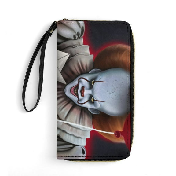 Pennywise Leather Wallet with Wristlet Credit Card Holder Zipper Clutch Stylish Purse for Women Men