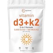 Micro Ingredients Vitamin D3 5000iu with K2(MK-7) 100mcg, 180 Softgels | 2 in 1 Support Immune, Heart, Joint, Teeth & Bone Health