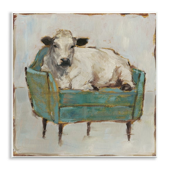Stupell Industries Relaxing Cattle on Couch Animals Painting Unframed Art Print Wall Art, 12 x 12