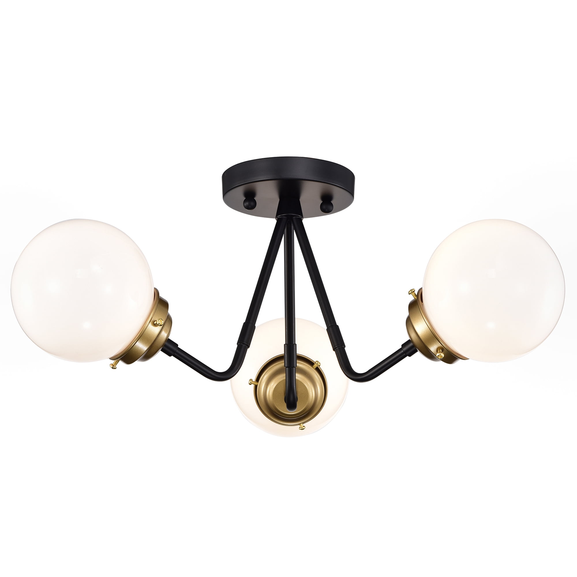 Meylin Matte Black+Gold 3-Light Glossy Glass Globe Semi-Flush Mount