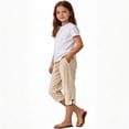 thumbnail image 4 of LIaqionyy Girls Cotton Linen Capri Pants Elastic Waist Casual Loose Summer Vacation Cropped Pant with Pockets, 4 of 7