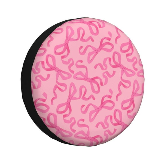 Fuzoiu pink bow Print Universal Spare Tire Cover with Buckle Strap, Waterproof Wheel Covers for Jeep, Trailer, RV, Truck and All Car-14 inch