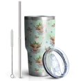 thumbnail image 2 of 30oz Green Highland Cow Flower Pattern Tumblers Stainless Steel Tumbler with Lid and Straw,Vacuum Insulated Double Wall Travel Tumbler Cups Mug with Cleaning Brush for Coffee,Tea, 2 of 7