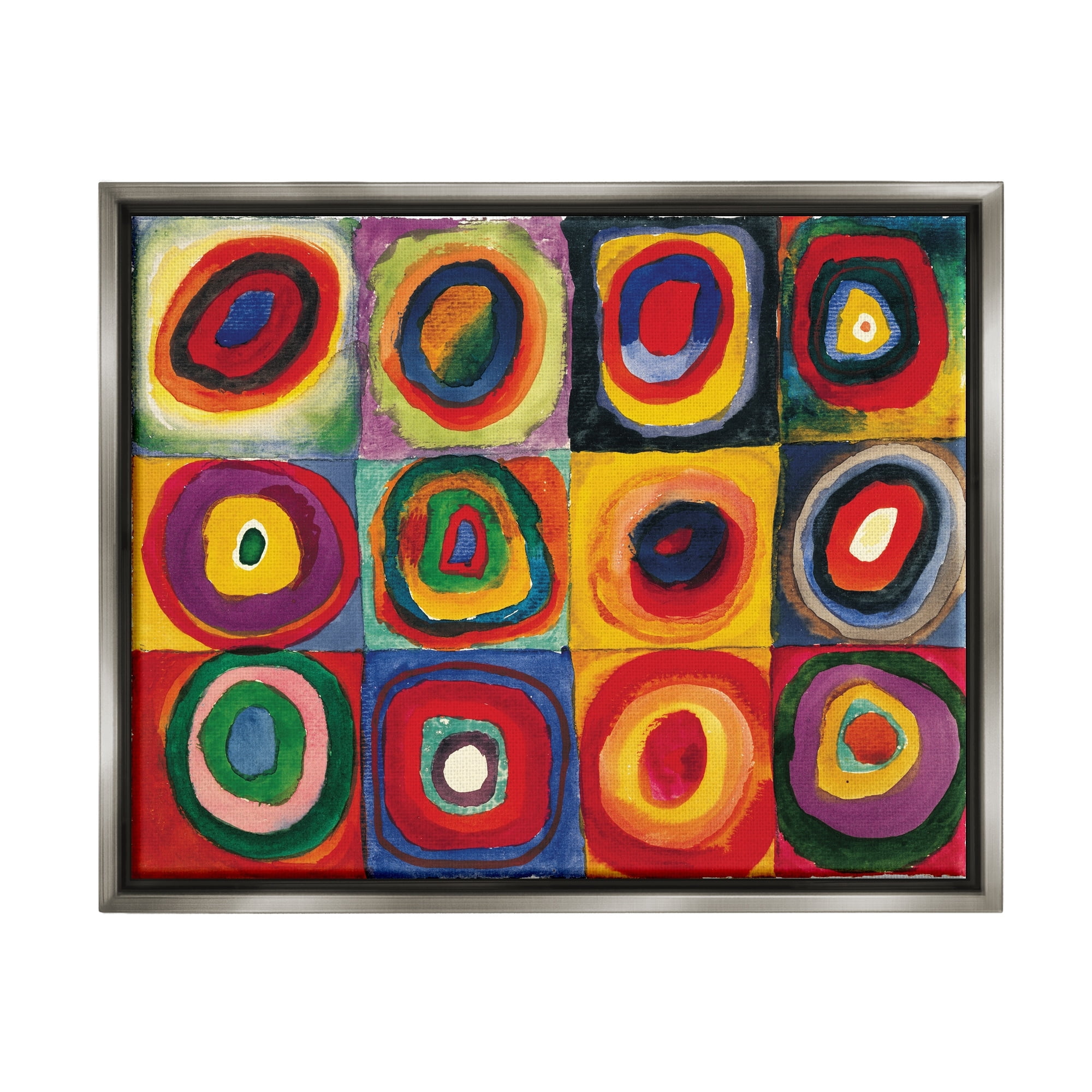 Stupell Industries Modern Circle Shapes Aligned Abstract Swirl Pattern Painting Luster Gray Floating Framed Canvas Print Wall Art, Design by Wassily Kandinsky