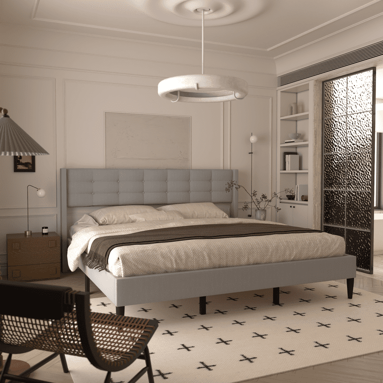 TrumanPick King Bed Frame with Fabric Upholstered Headboard for