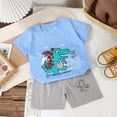 thumbnail image 4 of kpoplk Toddler Kids Boys Outfits 3T-5T 2 Piece Clothes Set Dinosaur Race Car Print Short Sleeve T-Shirt and Shorts Light Blue,4-5 Y, 4 of 4