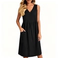 thumbnail image 2 of Lenago Floral Dress for Women Ladies' Casual And Fashionable Solid Color V-Neck Sleeveless Pocket Dress Black L, 2 of 6