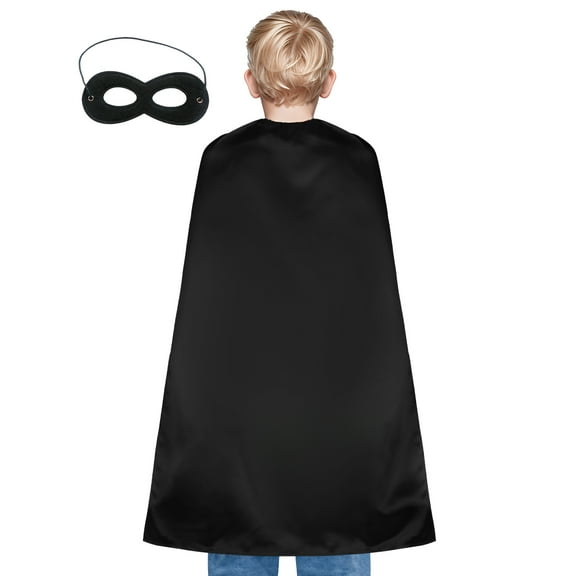 Toptie Satin Superhero Capes with Touch Fastener and Eye Mask, Halloween Festival Event Costumes and Dress-Up-Black-43 1/4" H x 27 1/2" W