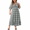 thumbnail image 1 of Liquidation d'Été 2025! Robe Grande Taille pour Femmes, Robe d'Été en Liquidation pour Femmes, Mode Sexy d'Été pour Femmes Grande Taille Imprimée Manches Courtes Col en V, 1 of 5