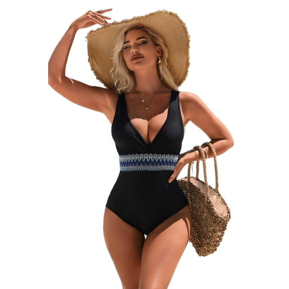 Alove Women Tummy Tuck Waist Design V Collar Bathing Suit One Piece Swimsuit Sexy Monokini Swimwear S-XL