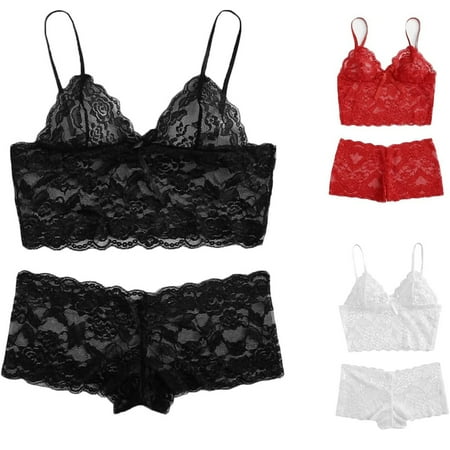 Elainilye Fashion Pajama Sets for Women Soft Plus Size Lace Cami with Short Lingerie Pajama Set 2 Piece Underwear Sleepwear Red