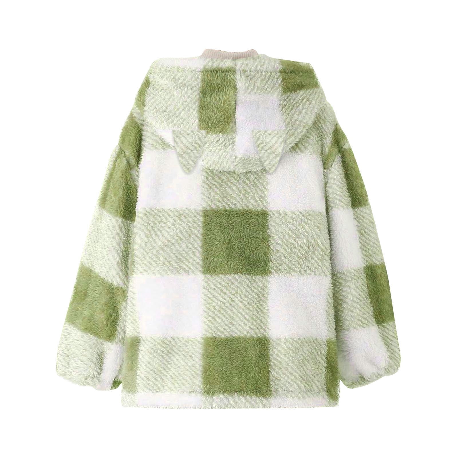 Xdegoge Girls Fleece Sherpa Jacket Plaid Fuzzy Zip Up Long Sleeve Hoodie Teen Thermal Loose Cozy Hooded Coats Tween 2025 Winter Thick Warm Outerwear With Pockets Age 8-14 Years