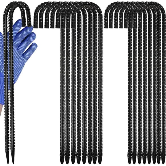16 Pack Rebar Stakes,16 Inch Heavy Duty J Hook,Black Steel Ground Anchors Ground Stakes,Metal Garden Stake for Fixing Camping Tents,Trampoline Stakes,Chain Link Fence Stakes